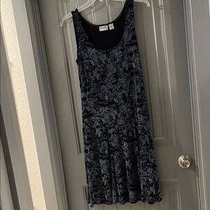 Chico's Black and Blue Patterned Midi Dress